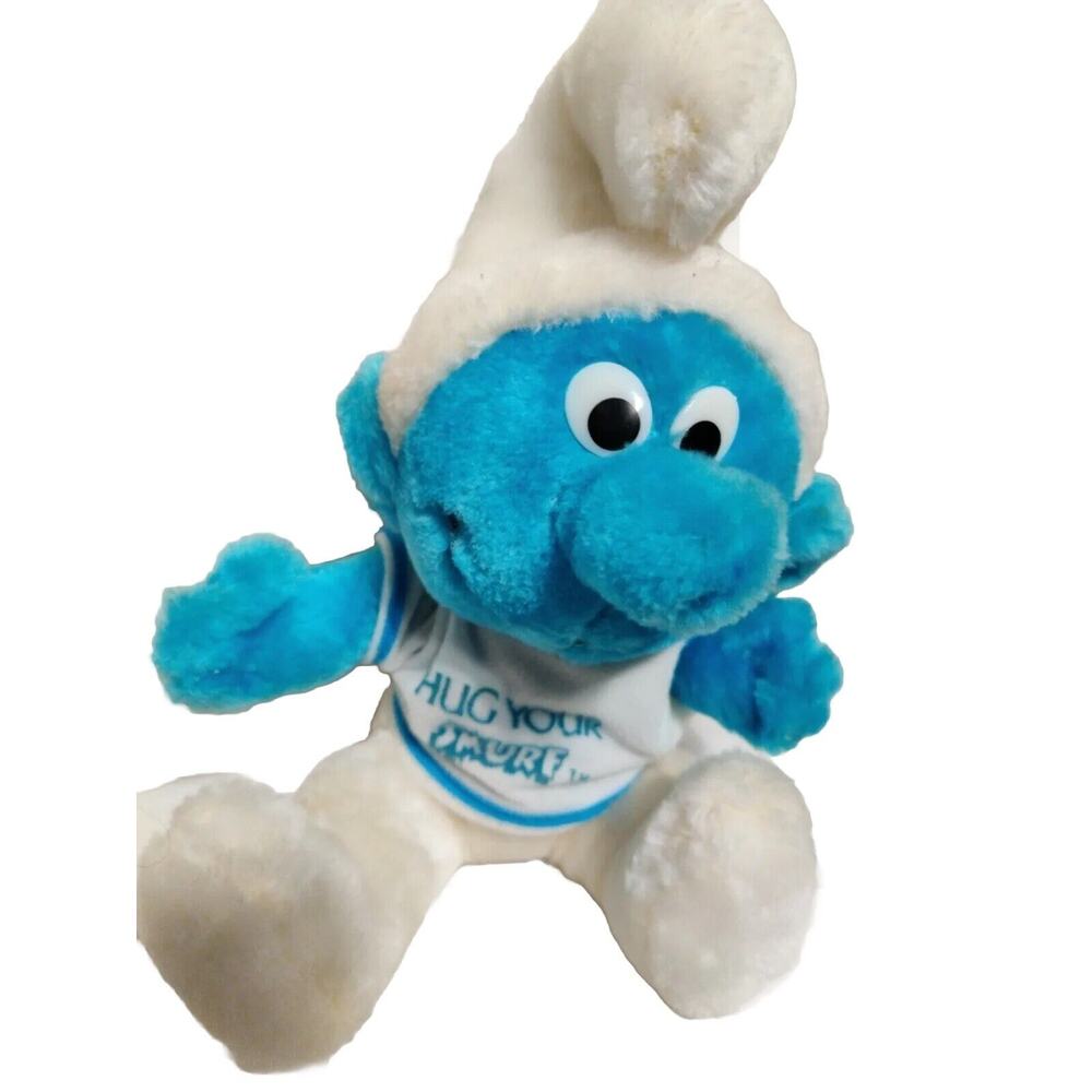 Smurf Original Plush 1979 by Peyo Wallace "Hug Your Smurf" T Shirt Stuffed Plush